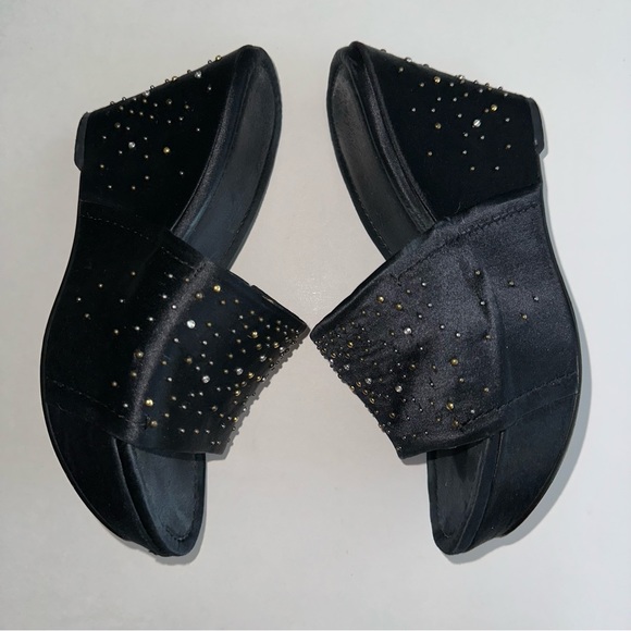 VTG Y2K Nine West platforms satin sparkly embellished black slip on wedges 6 - Picture 4 of 12